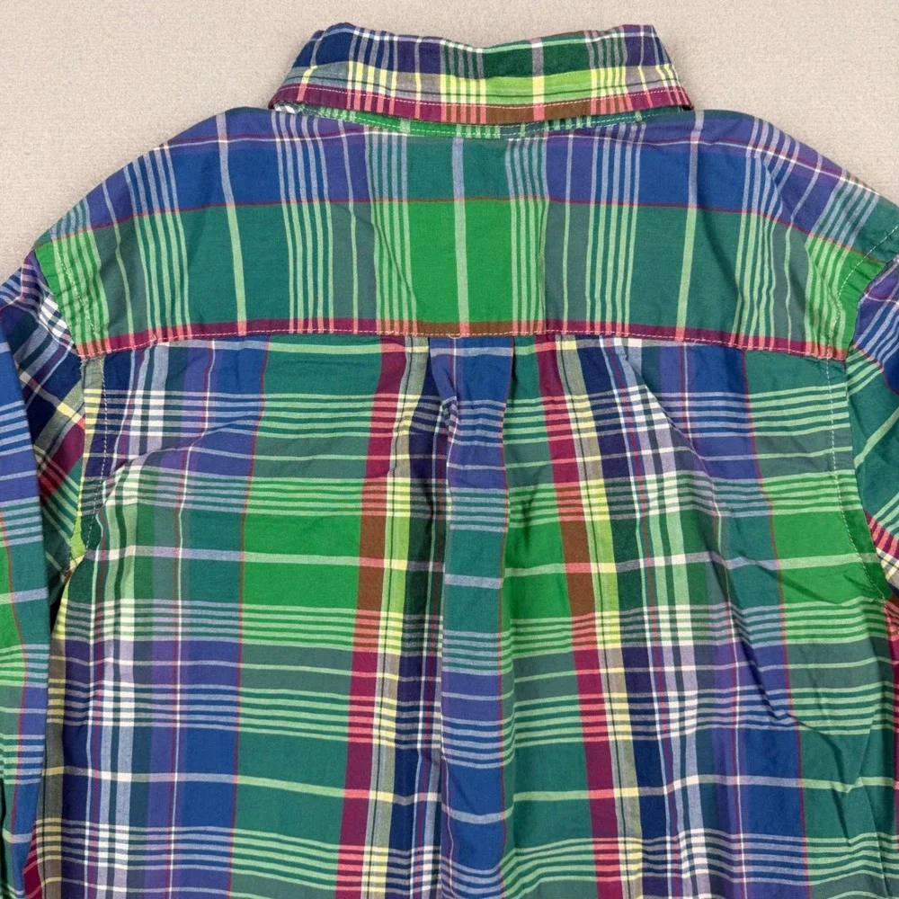 Vintage Ralph Lauren Boys Large 14-16 Green Plaid Button Down Shirt Pony Logo